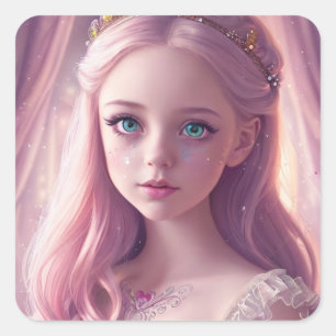 Söt Rosa Princess med Sparkles Fyrkantigt Klistermärke