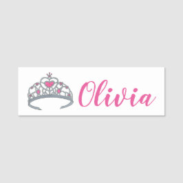Söt Rosa Princess Tiara Födelsedagsfest Girl Namnbricka