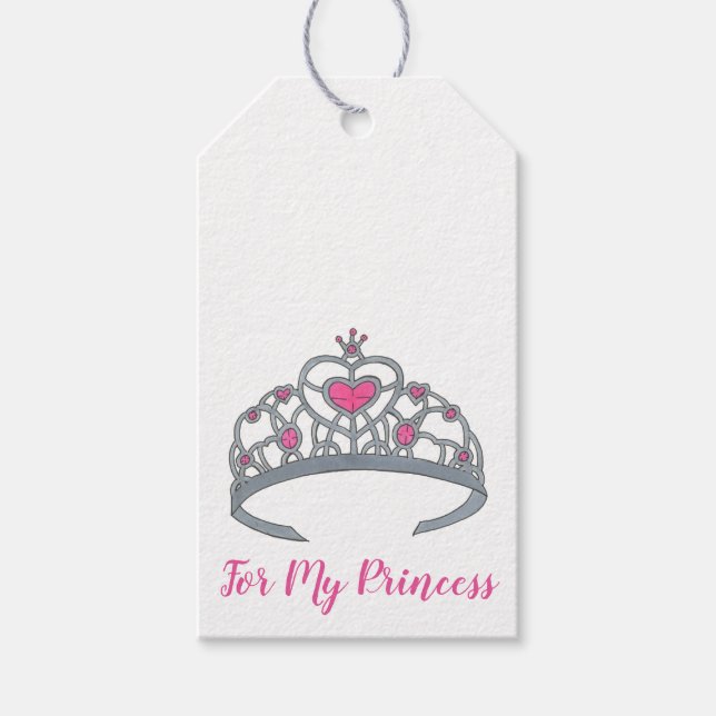 Söt Rosa Princess Tiara Födelsedagsfest Girl Presentetikett (Framsidan)