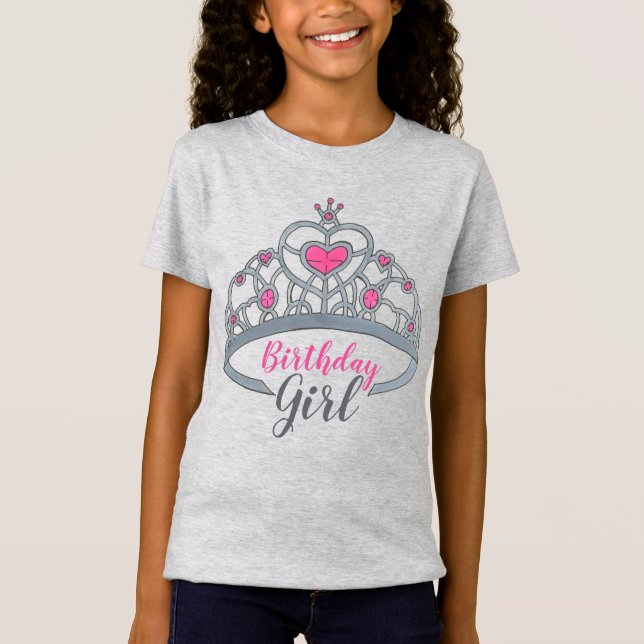 Söt Rosa Princess Tiara Födelsedagsfest Girl T Shirt (Framsida)