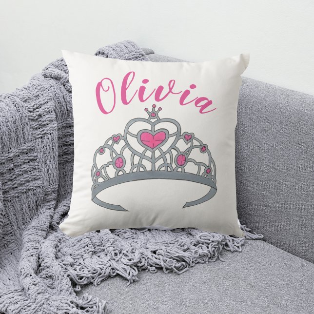 Söt Rosa Princess Tiara Krona Personlig Kudde (Tiara Pillow)