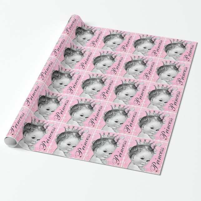 Söt Rosa Prinsessa Bebis Shower Presentpapper (Utrullad)
