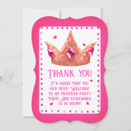 Söt Rosa Prinsessa Födelsedags Platt Tack Kort