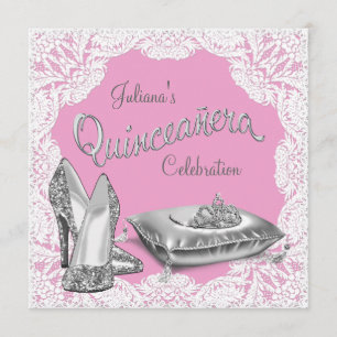 Söt Rosa Prinsessa Quinceanera Inbjudningar