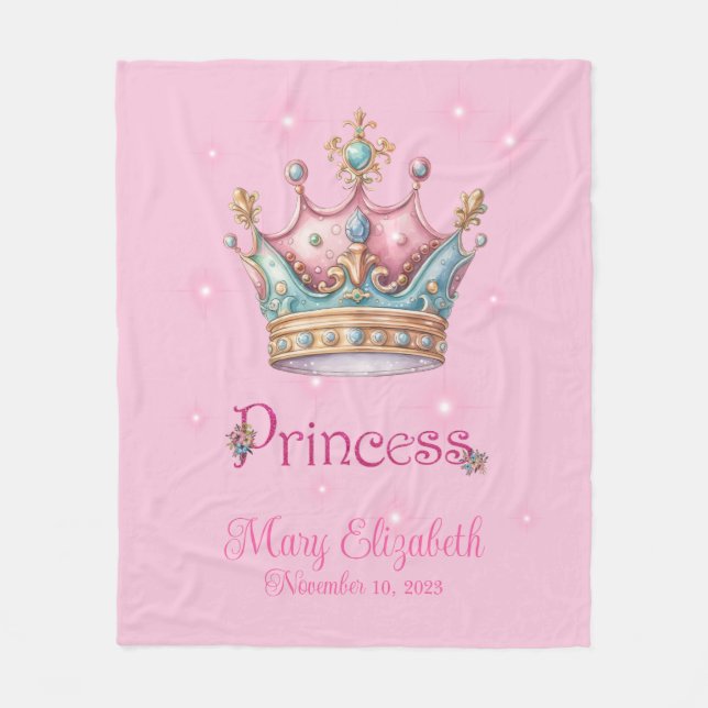 Söt Rosa Prinsessakrona  Fleecefilt (Framsidan)