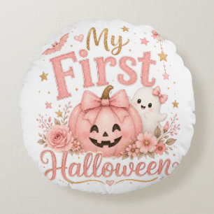 Söt Rosa Pumpa 1:a Halloween Rund Kudde