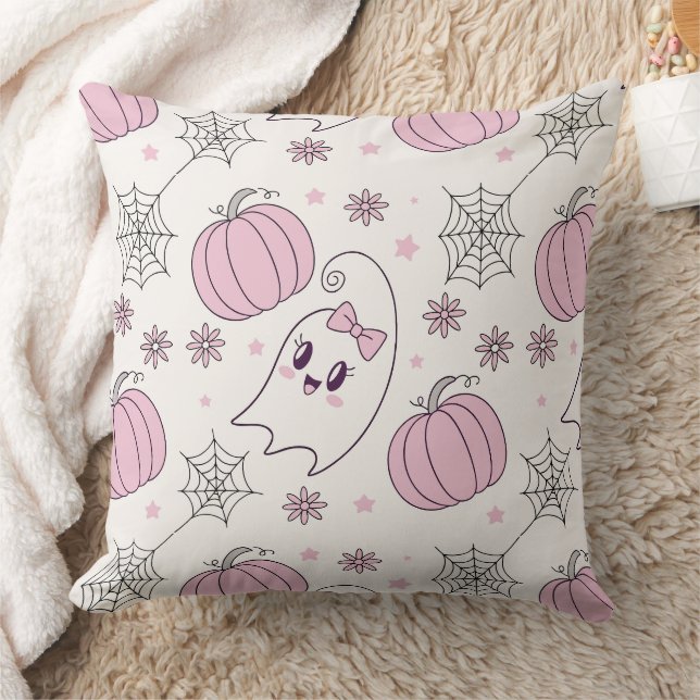 Söt Rosa Pumpa Halloween Mönster Kudde (Filt)