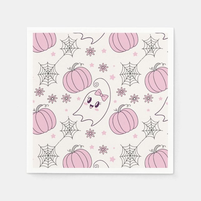 Söt Rosa Pumpa Halloween Mönster Pappersservett (Framsidan)