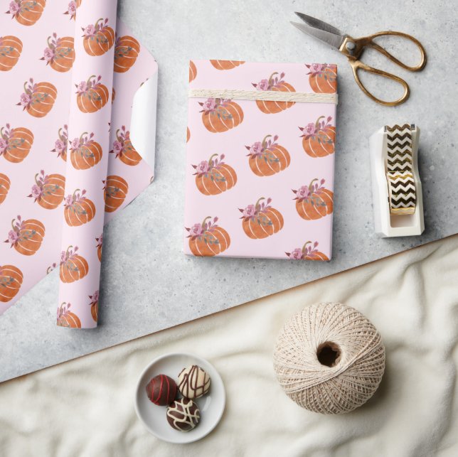 Söt Rosa Pumpkin Blommigt Girly Birthday Presentpapper (Hantverk)