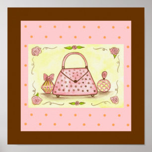 Söt Rosa Purse Parfym Flaska Ro Poster