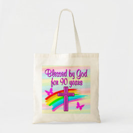 SÖT ROSA RAINBOW 90:E BIRTHDAG SMALL TOTE BAG TYGKASSE