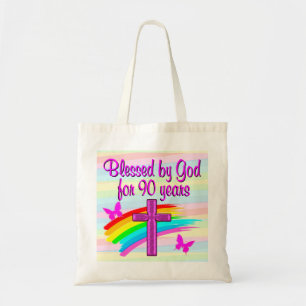 SÖT ROSA RAINBOW 90:E BIRTHDAG SMALL TOTE BAG TYGKASSE