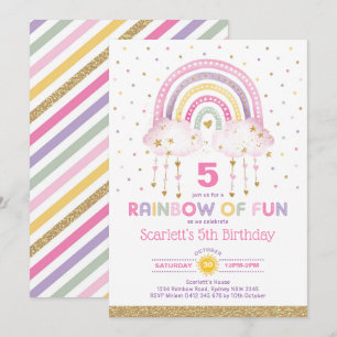 Söt Rosa Rainbow Clouds Flick kalas Inbjudningar