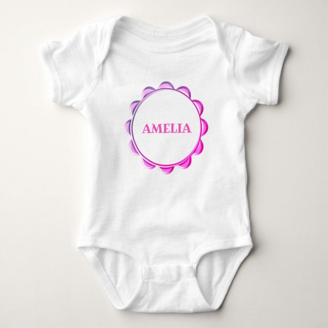 Söt rosa ram babyflicka bodysuit med namn t shirt (Framsida)