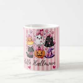 Söt Rosa Randig Hello Halloween Karaktärer Latte Kaffemugg