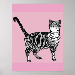 Söt rosa randig tabbykatt Katter Affisch Konst