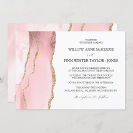 Söt Rosa rasar modern bröllop Inbjudningar