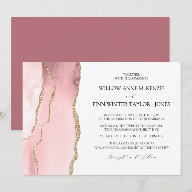 Söt  Rosa rasar modern bröllop Inbjudningar (Fram/baksida)