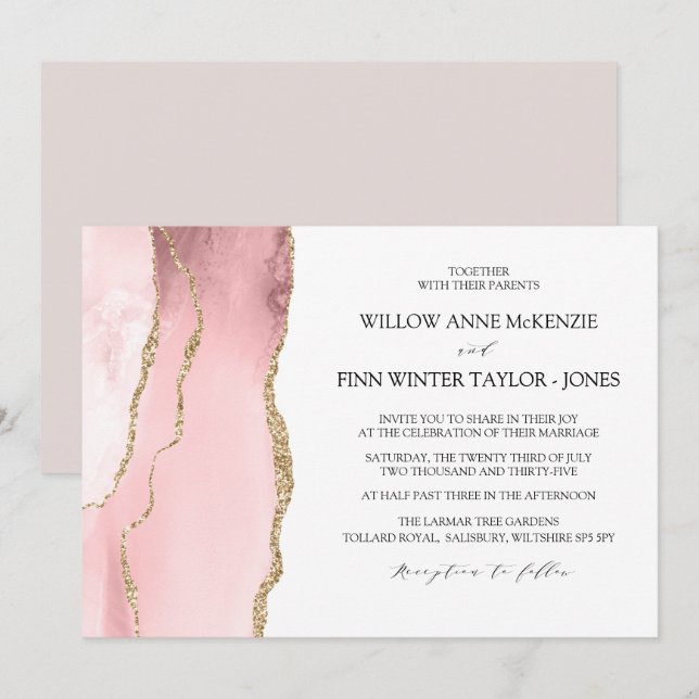 Söt  Rosa rasar modern bröllop Inbjudningar (Fram/baksida)