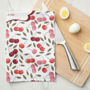 Söt Rosa & Red Cherry Mönster   Monogram Tea Kökshandduk