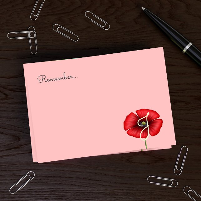 Söt Rosa Red Poppy Monogram Post it Notes Post-it Block (Pretty pink poppy post it notes with space for your initial. Pick up a pack today!)