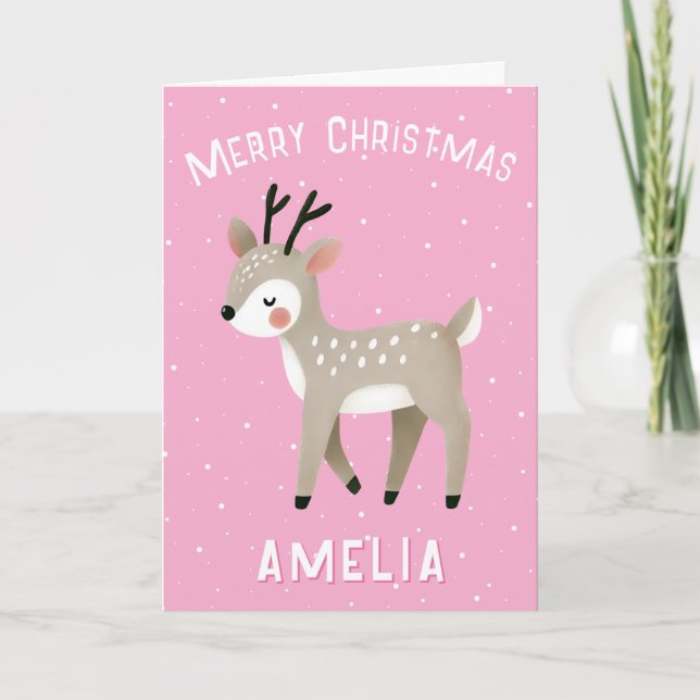 Söt Rosa Ren Pojke Namn God Jul Kort (Framsida)