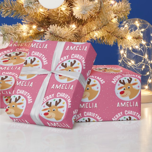 Söt Rosa Ren Pojke Namn God Jul Presentpapper (Helgdagar)