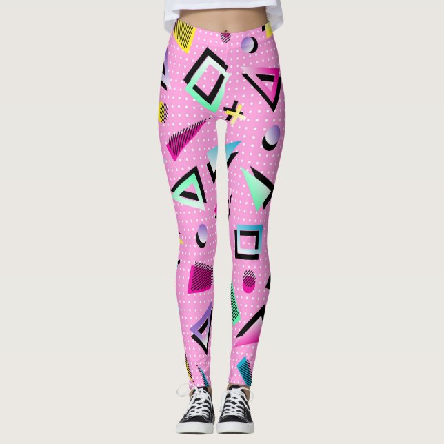 Söt Rosa Retro Geometric 80 s stil Leggings (Framsida)