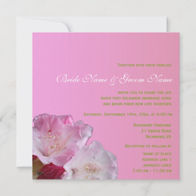Söt rosa rhododendron blommor bröllop inbjudningar (Framsida)