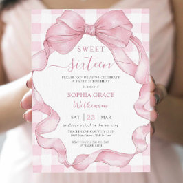 Söt Rosa Ribbon Bows Sweet sixteen 16 Birthday Inbjudningar