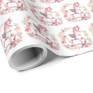 Söt rosa rocking häst för bebis  presentpapper