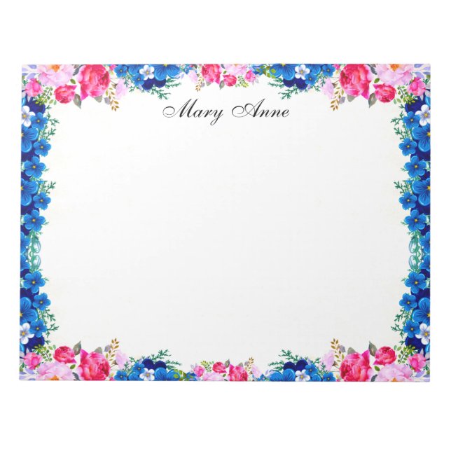 Söt Rosa Röd ros Blåa blommor Personlig Anteckningsblock (Framsida)