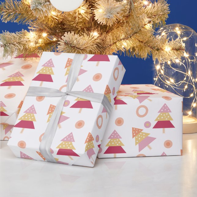Söt rosa rodnad julgran  presentpapper (Helgdagar)
