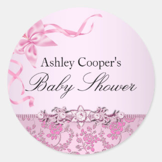 Söt Rosa Ros Bebis Babyshower-dekal Runt Klistermärke
