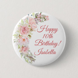Söt Rosa ros Birthday Button Knapp