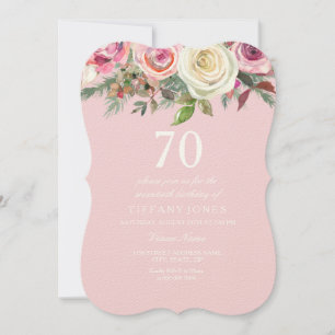 Söt Rosa ros Blommigt 70:e födelsedagen Felt Inbju Inbjudningar
