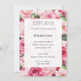 Söt Rosa ros Blommigt Birthday Inbjudningar