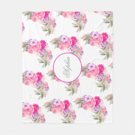 Söt Rosa ros Blommigt Fleecefilt