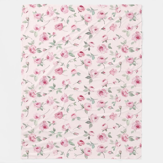 Söt Rosa ros Blommigt Fleecefilt (Framsidan)