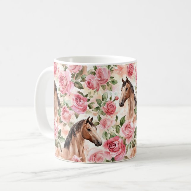 Söt Rosa ros Blommigt Kaffemugg (Framsida vänster)