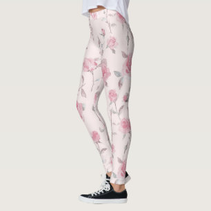 Söt Rosa ros Blommigt Leggings