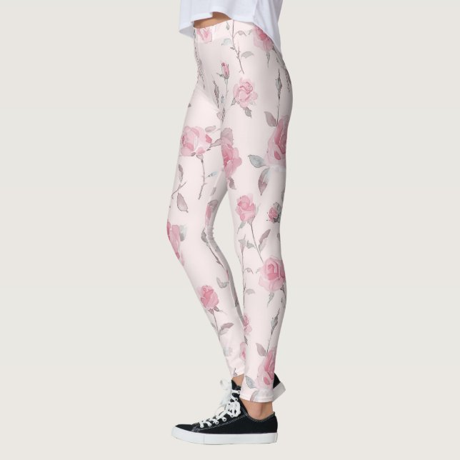 Söt Rosa ros Blommigt Leggings (Vänster)