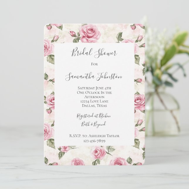 Söt Rosa ros Blommigt Möhippa Inbjudningar (Stående Fram)
