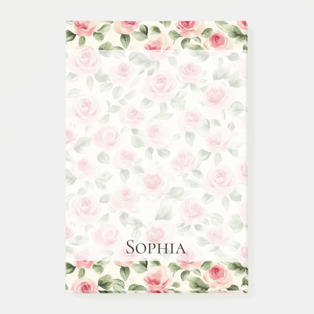 Söt Rosa ros Blommigt Post-it Block (Framsida)
