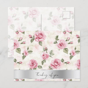 Söt Rosa ros Blommigt Tankar på dig Vykort