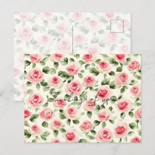 Söt Rosa ros Blommigt Tankar på dig Vykort
