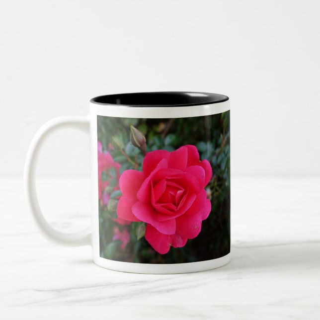 söt rosa ros blomsterfotografi Två-Tonad mugg (Vänster)