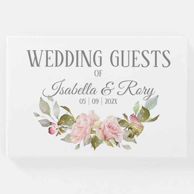 Söt Rosa ros Bouquet Bröllop Gästböcker (Framsida)
