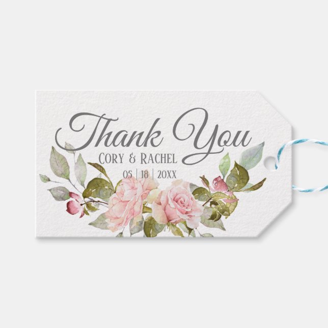 Söt Rosa ros Bouquet på Tack Presentetikett (Framsidan (Horisontell))