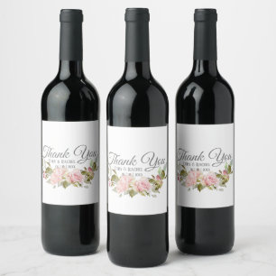 Söt Rosa ros Bouquet på Tack Vinflaska Etikett